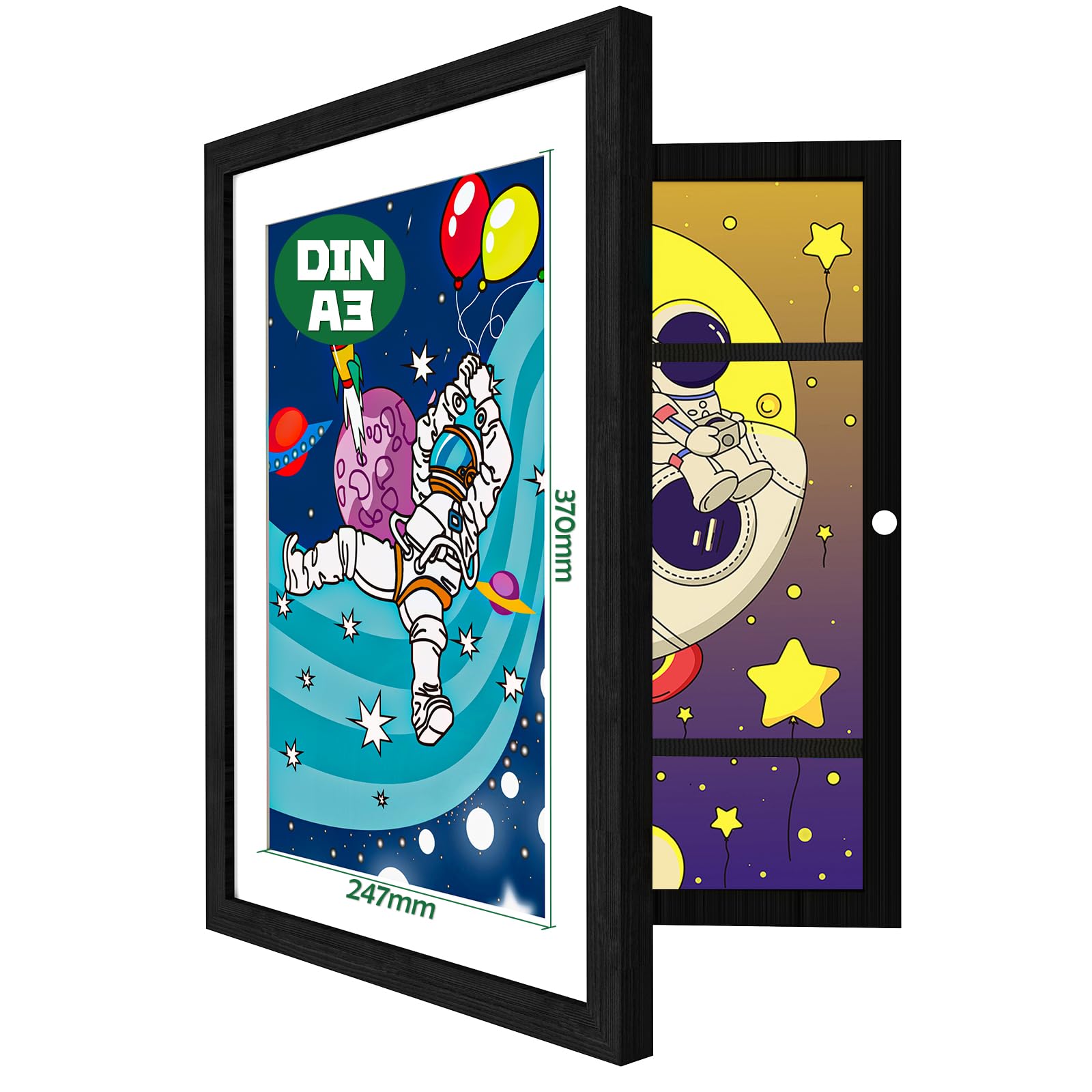 Hipsignal Kids Art Frames, A3 Photo Frame for 150 Pictures, Fillable Front Opening Kids Artwork Display Frame with Mount for Hang or Stand Display Children's Drawings(Black)