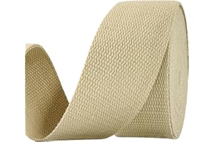 AEVORA 2 inch Cotton Webbing Braid Handles Bag Strap 15ft High Density Webbing Plain Weave Straps for Cloth Tote Bag, Pet Collars, DIY Projects, Crafts, Outdoor Accessories (Khaki 536)