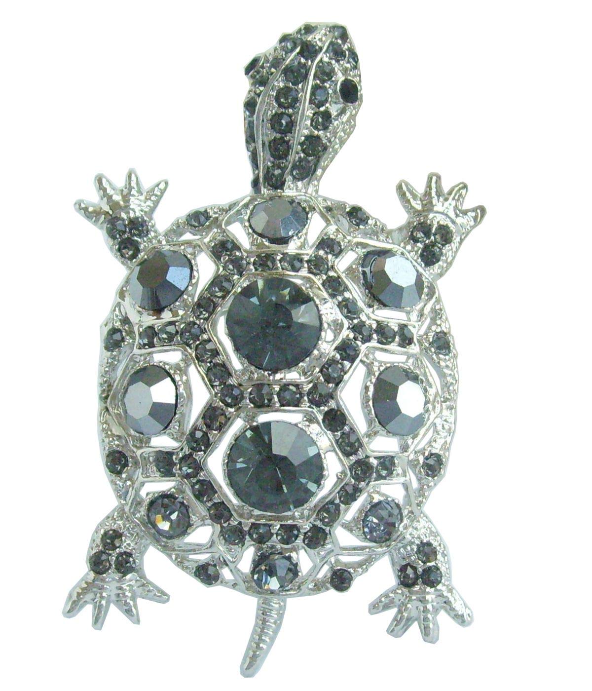 Sindary 2.36" Cute Animal Turtle Tortoise Brooch Pin Pendant Austrian Crystal UKB3631 (Silver-Tone Gray)