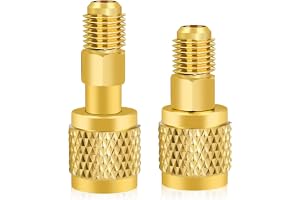 R32 R454B Refrigerant Brass Adapter, 1/4 Inch Female to 1/4 Inch Male Reverse Thread Fitting Non-slip Handle Connector Compatible with R-454B/R-32 Tanks Split Systems
