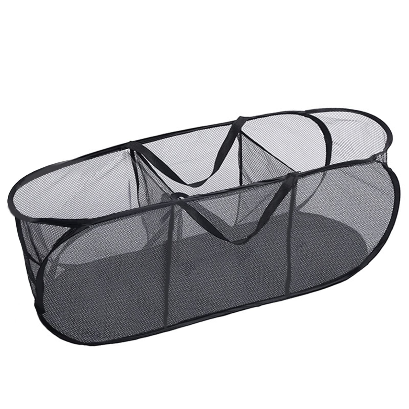 Collapsible Laundry Basket, Mesh Pop Up Laundry Basket Foldable Black Laundry Hamper with 3 Compartments Large Folding Washing Basket for Laundry Toy Storage Basket