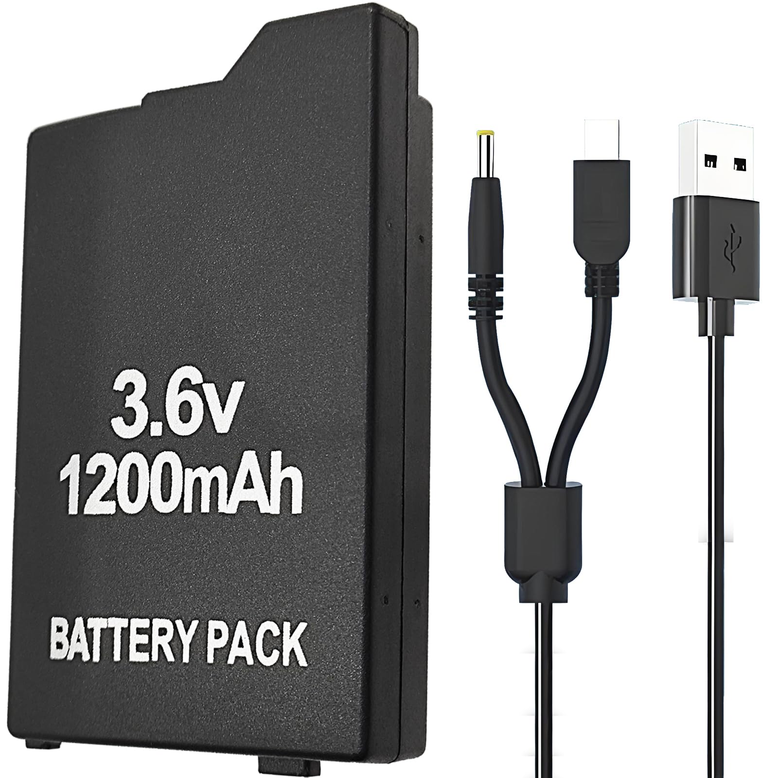 ROYEUEU Battery for Sony PSP 3000 2000: Model PSP-S110 Portable Replacement Battery Pack 3.6V 1200mAh for Sony PlayStation PSP 2001 3001 Slim with Charger Cable