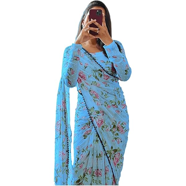Georgette Border Ruffle Saree – 5.5 Yard Indian Ethnic Party Wear For Women With Blouse Options