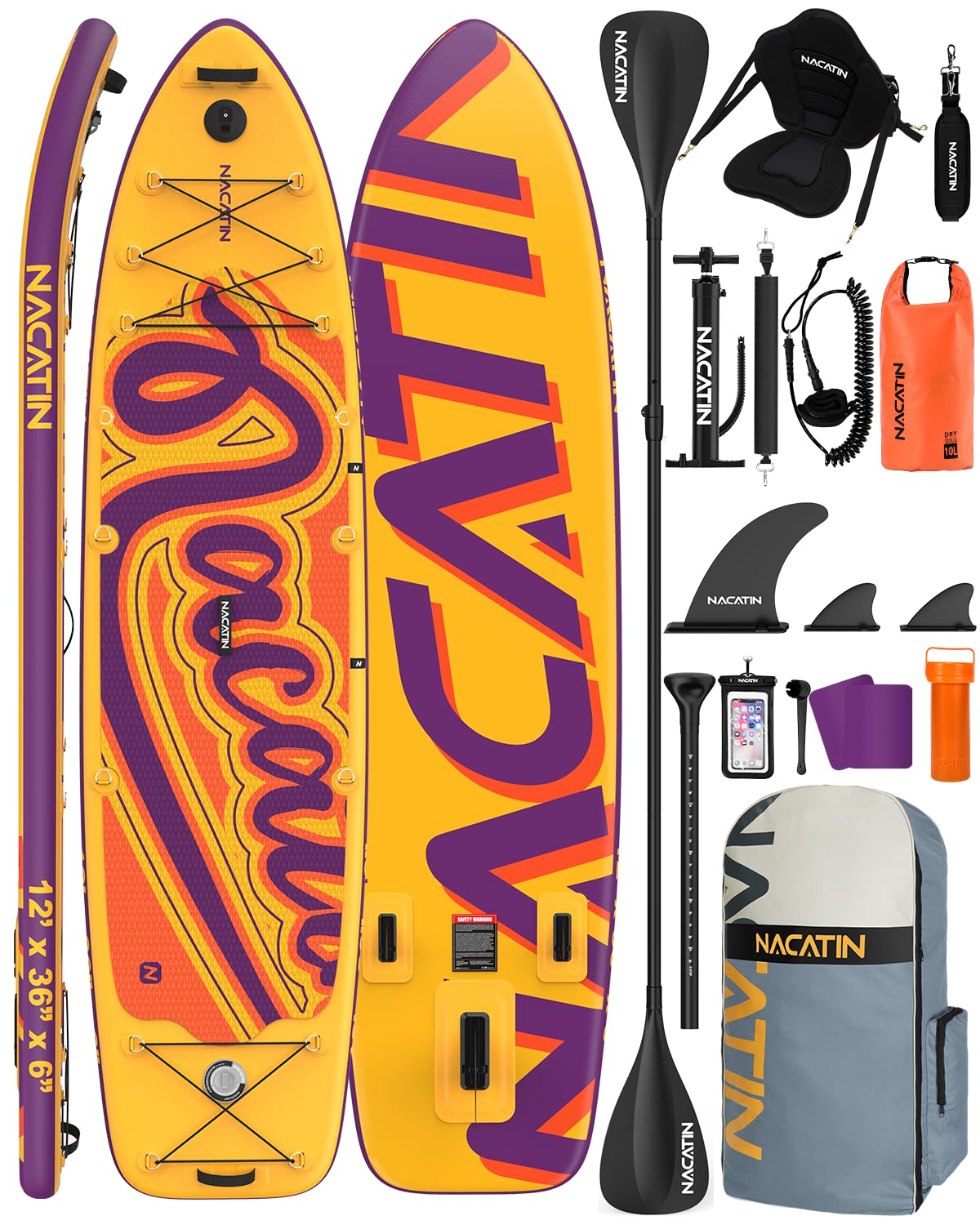 Photo 1 of **MISSING FIN & OTHER ACCESSORY ITEMS** Inflatable Stand Up Paddle Board 12' with Kayak Seat & Dual Paddles – Premium SUP Board for Adults & Families Includes Kayak Conversion Kit, Pump, Leash & Accessories – Stable Wide Deck for Beginners