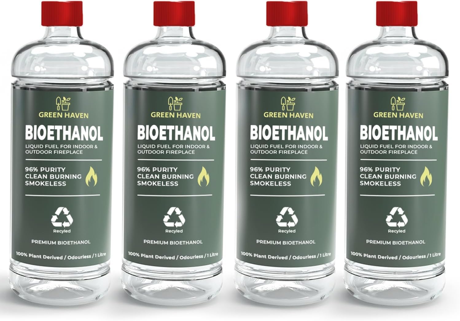 GREEN HAVEN 4L Premium Bioethanol Fuel for Fireplace, Fire Pits - Bio Ethanol Liquid Fuel, High Purity Clean Burning Bioethanol Fuel Liquid for Indoor and Outdoor