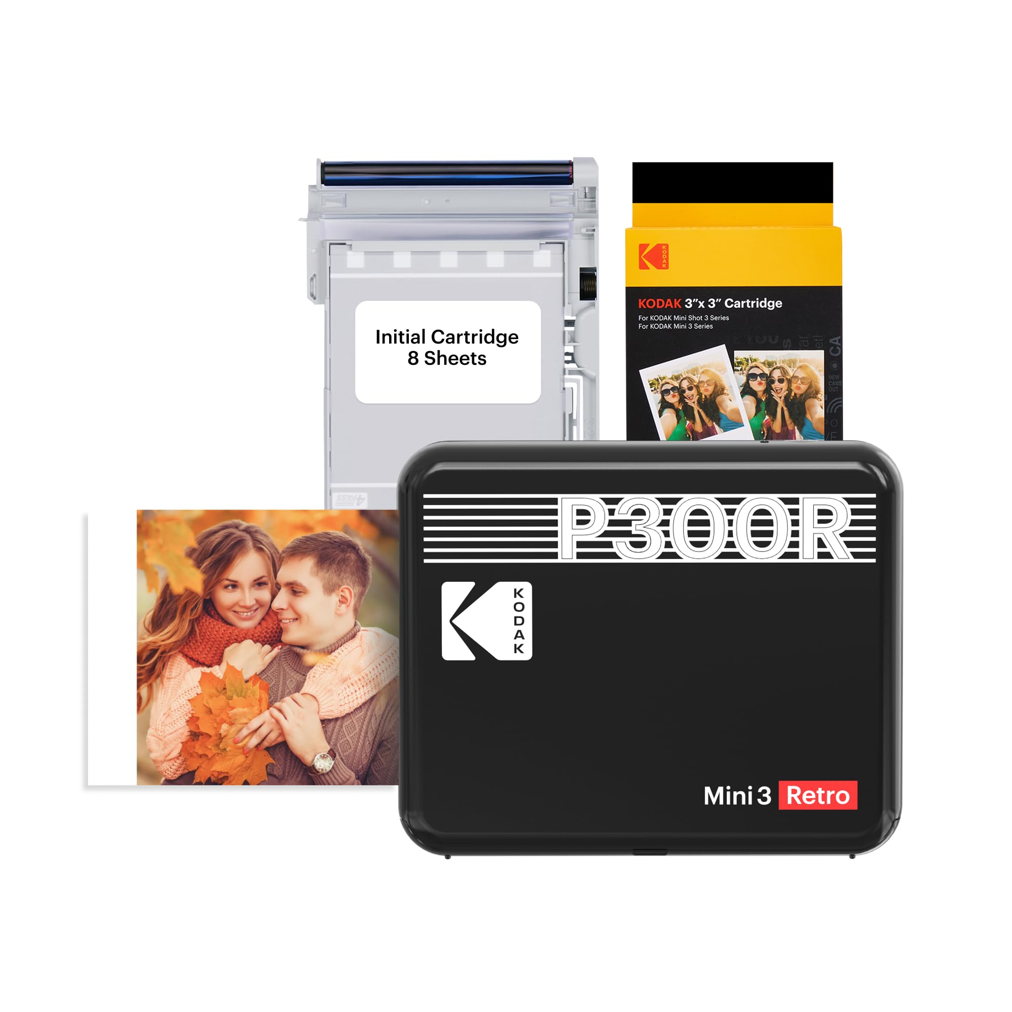 KODAK Mini 3 Retro 3x3'' Portable Photo Printer, 38 Sheets, Bluetooth Smartphone Printer for iOS & Android, Instant Color Prints, 4PASS Dye Sublimation, Black