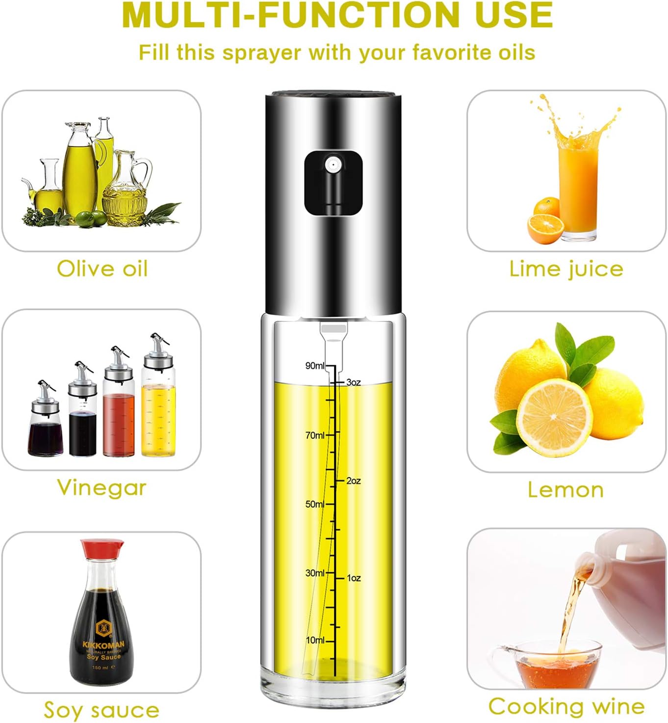 Famiry Oil Sprayer for Cooking, 2pack Oil sprayer Mister for Cook Refillable Oil and Vinegar Dispenser Glass Bottle with Measurements for BBQ Baking Roasting Frying Oil Control Diet 100ml: Kitchen & Dining