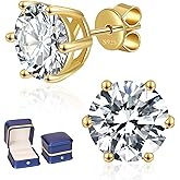 Moissanite Stud Earrings for Women Men, 0.6-6CT 18K Gold Plated Sterling Silver Six Prong Moissanite Earring, D Color Round Cut Lab Created Moissanite Earrings