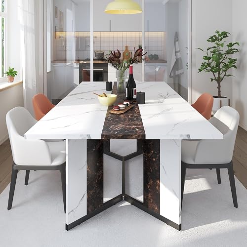 Hlivelood 71 Inch Dining Table for 6 People,Modern White Rectangular ...