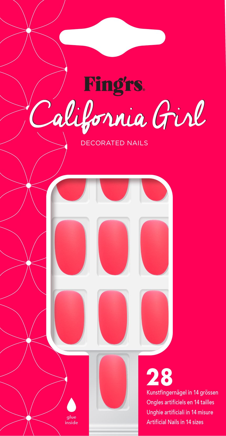 Fing`rs Fing’rs California Girl Matte Neon Pink Nails 28 Pieces