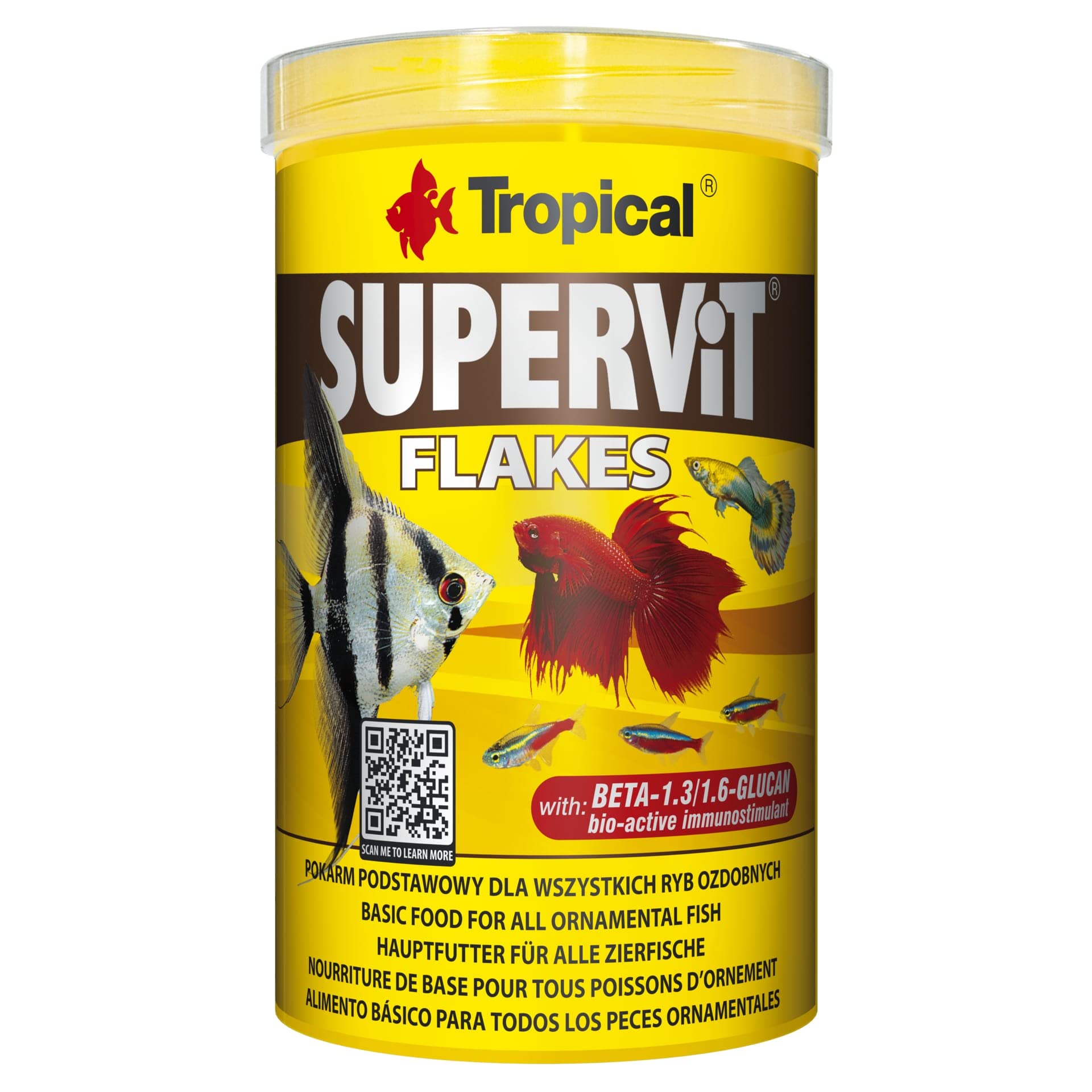 SUPERVIT 1000ml / 200g - multi-ingredient flake food for omnivorous & carnivorous fish (immune support, growth & color enhancement)