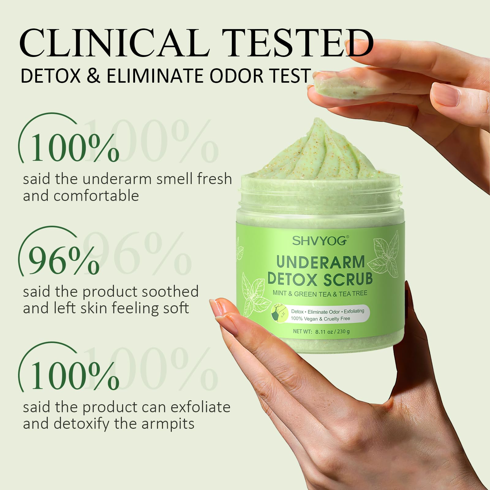 Underarm Detox Scrub, Armpit Detox Green Tea, Mint and Tea Tree Body Deodorant, Natural Dark Armpit Remover for Odors Eliminating and Exfoliating, also for Whole Body & Sensitive Skin, Unisex 8.11 Oz