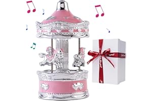 LMMIUU Carousel Music Box Gift Wrapped Ceramic Musical Carousel Color-Changing Lights Music Boxes for Girls Boys Kids Daughter Son Granddaughter Wife Mom Women Birthday Christmas (Pink Heart)