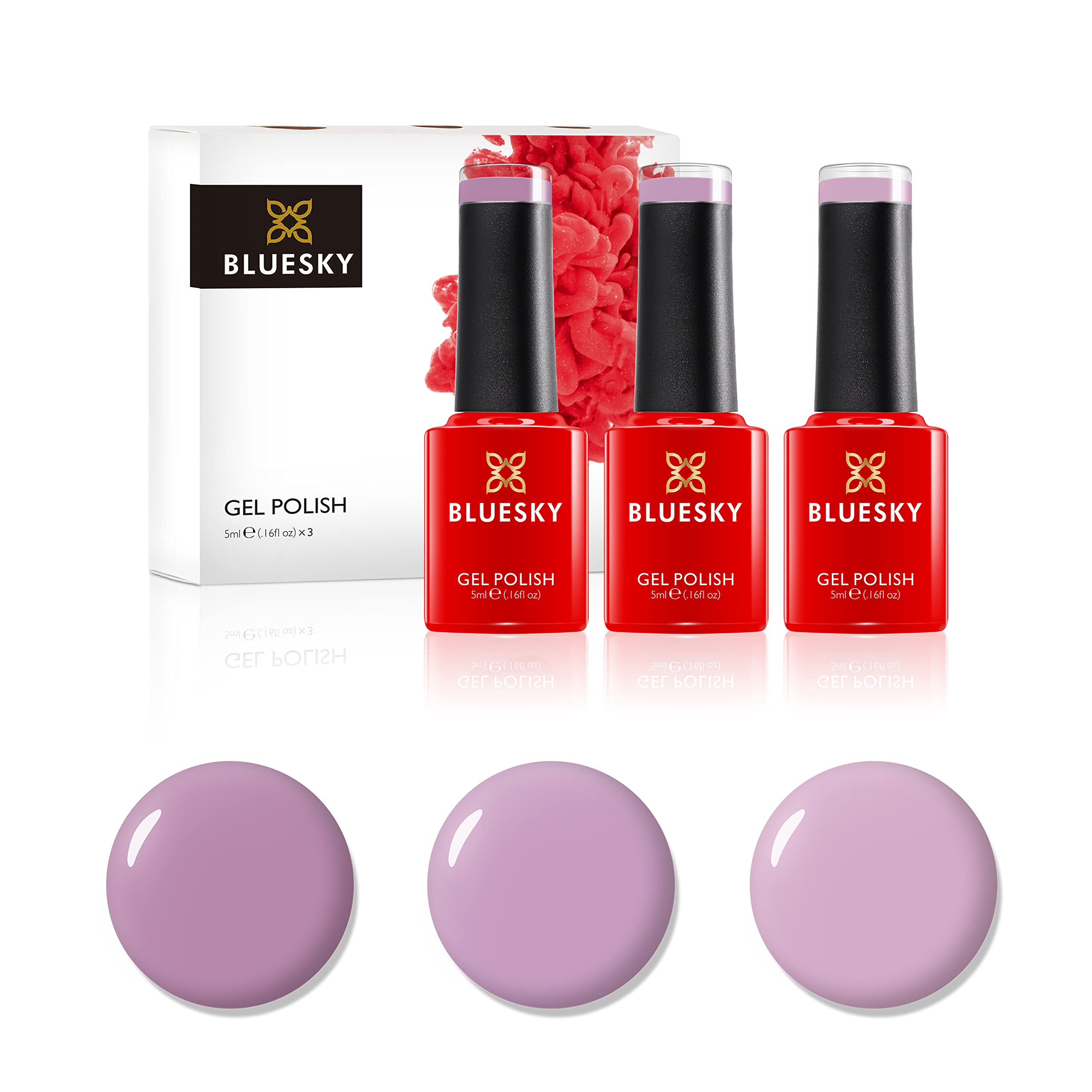 Bluesky Gel Nail Polish Set, Nude Pinks, Bare Flesh Qxg120, Light Stone A091, Pink Lavender Spc03, 3 x 5 ml, (Requires Curing Under UV or LED Lamp)