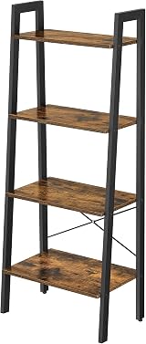 VASAGLE Ladder Shelf 4-Tier Industrial Bookshelf Rustic Brown Black LLS44X