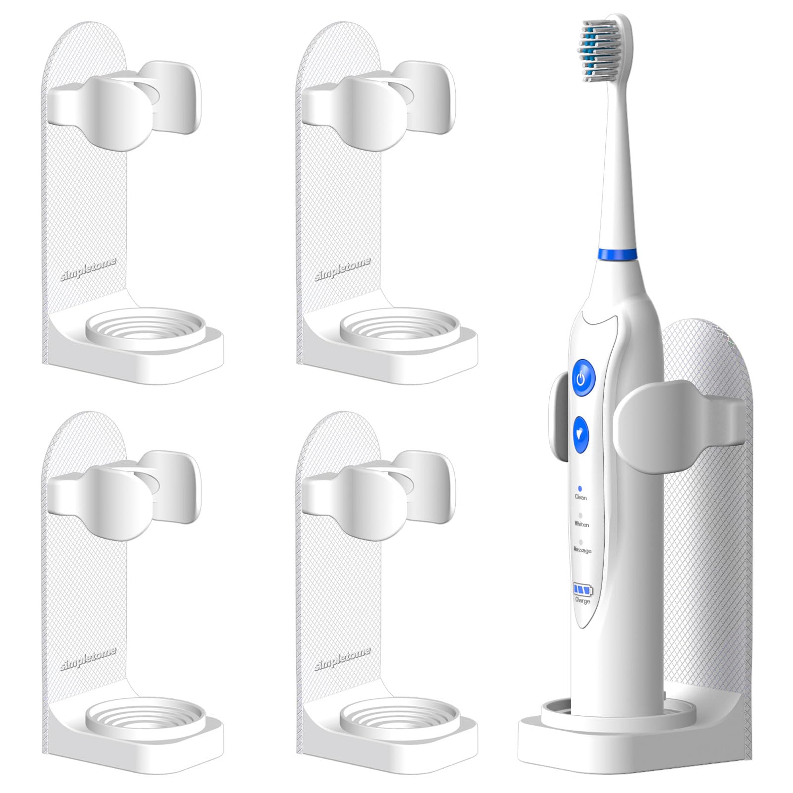 Photo 1 of simpletome Adhesive Electric Toothbrush Holder Wall Mounted Adjustable Toothpaste Organizer 4 Pack (White)