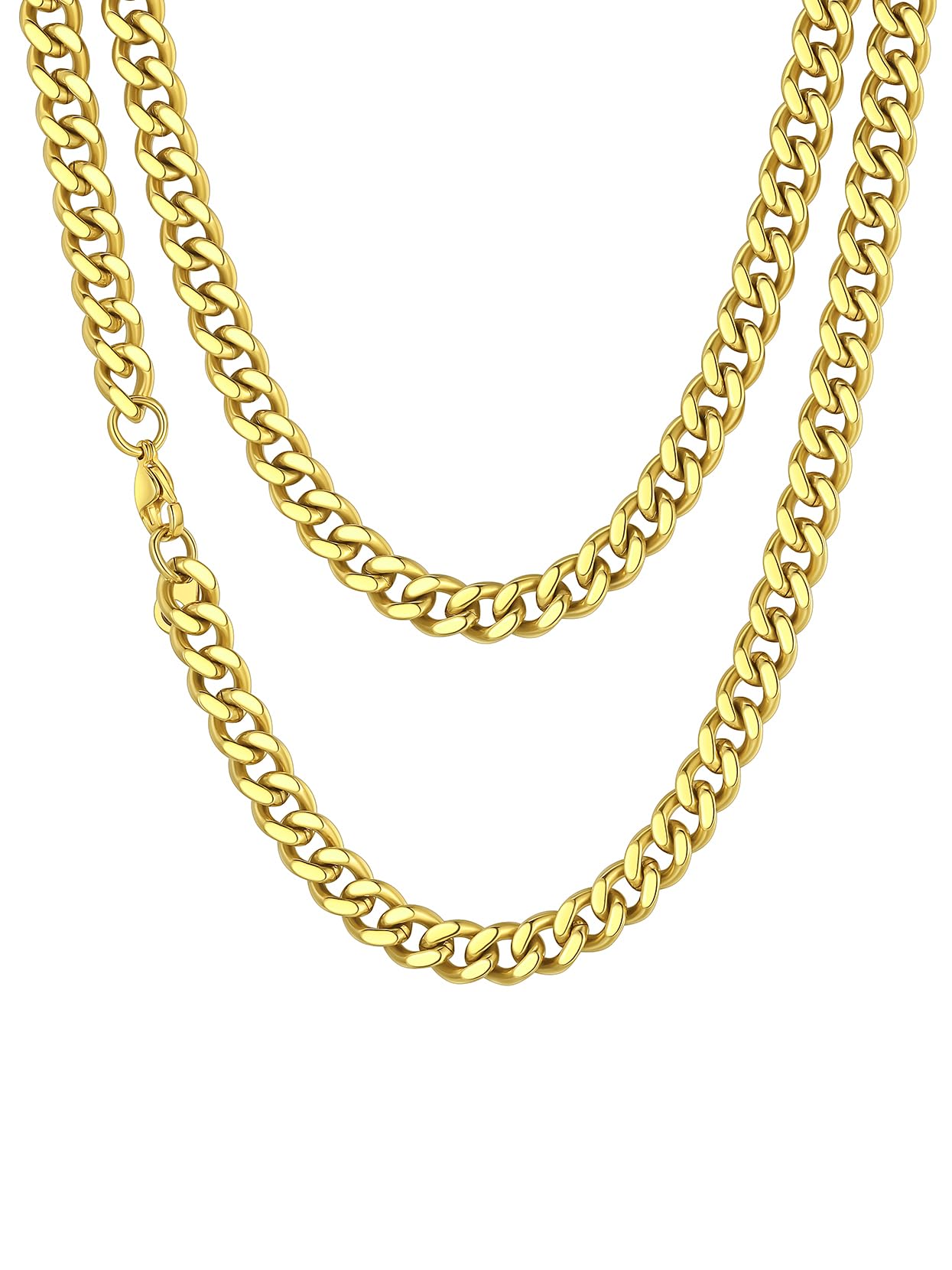 Richsteel 6MM Width Cuban Chain Link Necklace, 55CM(22 Inch) Length, Diamond Finish Curved Edges NK 1:1 Curb Chain, 18K Gold Plated 316L Stainless Steel Jewelry, RN20035K-6-22