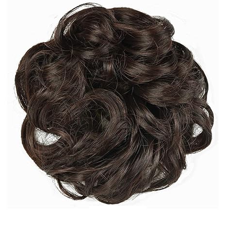 M2 33 Darkest Brown Mix Dark Auburn Barsdar Wavy Curly Messy Bun