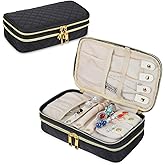Teamoy Double Layer Jewelry Organizer, Quilted Jewelry Travel Case for Rings, Necklaces, Earrings, Bracelets and More, Black-Bag Only