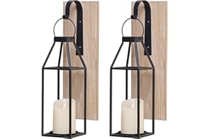 HPC DEC R OUR HAPPY PLACE HPC Decor Set of 2 Wood and Metal Wall Sconce Candle Holders - LED Candle Wall Sconces for Porch, Living Room, Bathroom, Dining Room