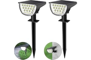JIORRIO Solar Lights Outdoor Waterproof IP68, 37LED 3 Lighting Modes Solar Spot Lights Outdoor, Solar Landscape Spotlights Solar Lights for Garden Yard Patio Pool Driveway Walkway, 2 Pack (Cool White)