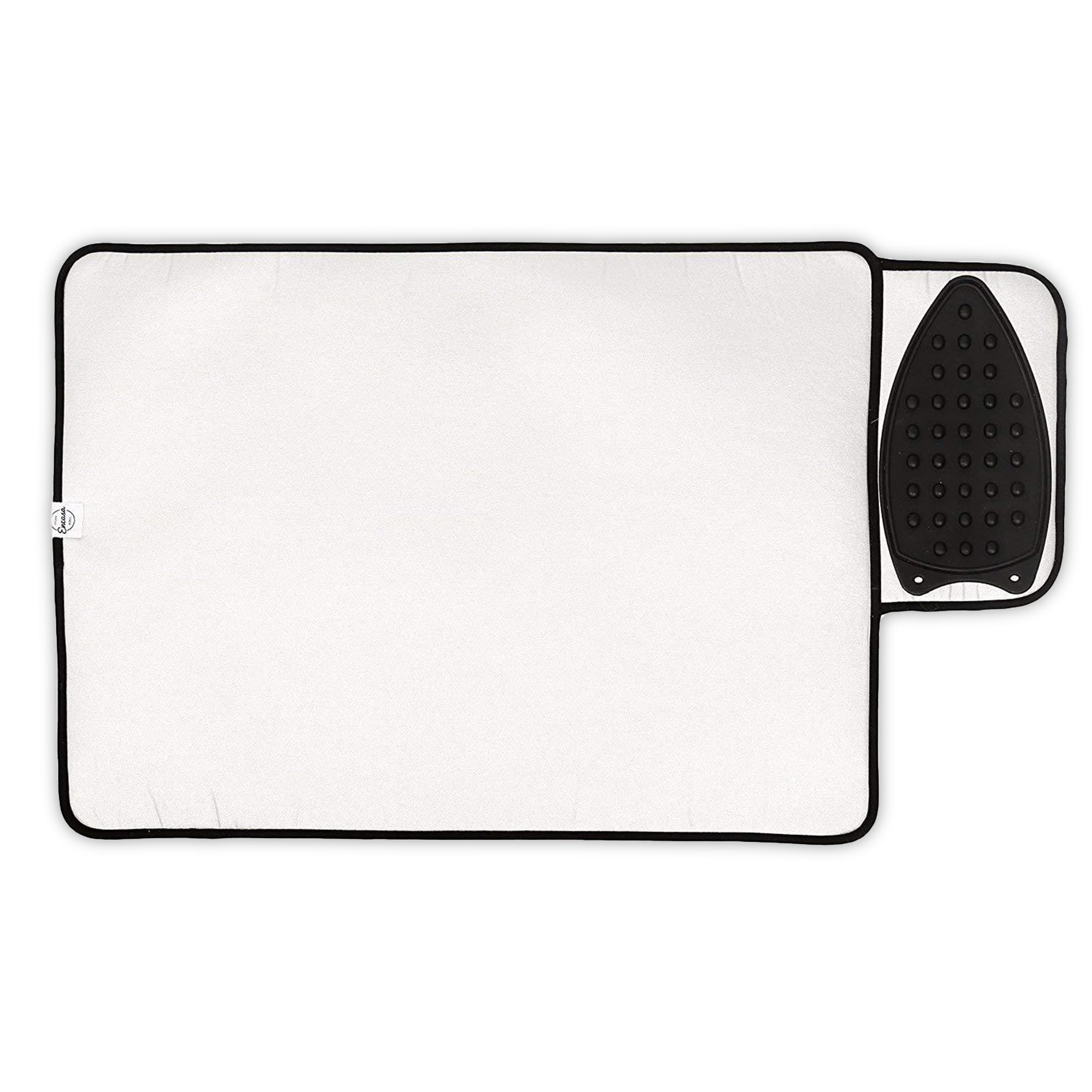 Encasa XO Ironing Mat/Pad - Metallic Silver (Large 70x50 cm) with 5mm Foam Padding & Silicone Iron Rest for Steam Pressing on Tabletop or Bed - Heat Reflective, Portable, Quilting