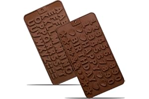 Anaeat Silicone Letter and Number Chocolate Molds, 2 Pack Alphabets & Numbers Candy Baking Mold with Happy Birthday Cake Decorations Symbols - for DIY Chocolates, Candies or Fondant