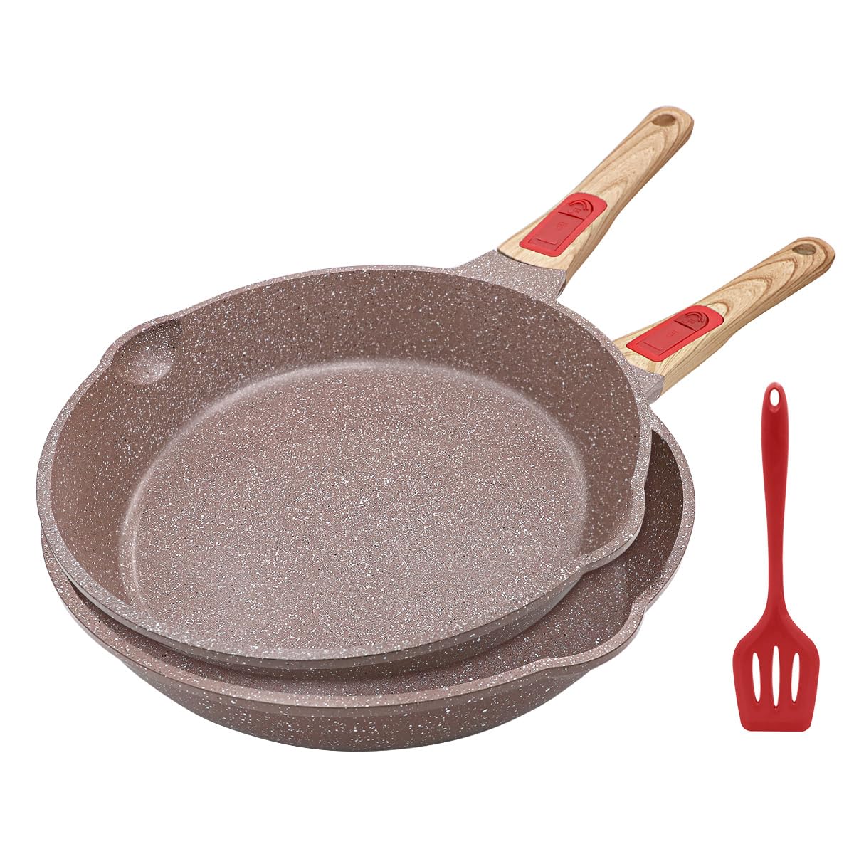Photo 1 of AIKENBBKK Nonstick Ceramic Deep Frying Pan Set, 10" and 11" Healthy Frying Pan Skillet Set with Removable Handle, Oven Safe, PFAS PFOA & PTFE Free (Brown)