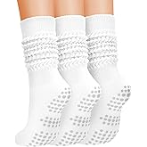 Airpal 3 Pairs Grip Pilates Socks for Women, Non Slip Yoga Slouch Socks Barre Workout Scrunch Socks