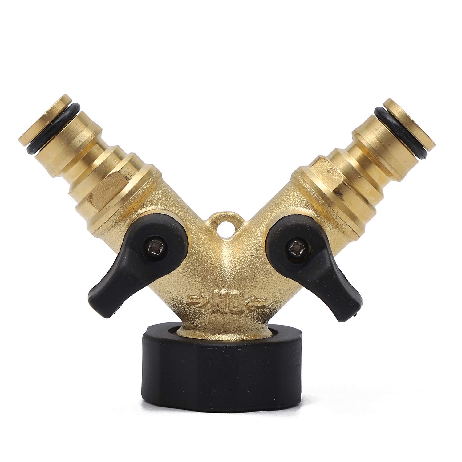KATSU 2 Way Brass Tap Garden Hose Splitter, Y Valve Double Water Tap Divider Adaptor Irrigation Hose Connector with Individual On/Off Valves for Outdoor Cleaning Watering