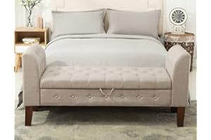 Awonde Upholstered Storage Bench with Arms Ottoman Bench for Bedroom Entryway Living Room Khaki