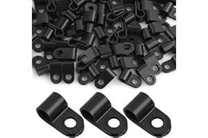 Hoxfly 100 Pcs R-Type Cable Clips, 1/4 Inch(6.4mm) Screw Mount Cable Clamps, Black Nylon Plastic Cable Organizer Cord Clip fo