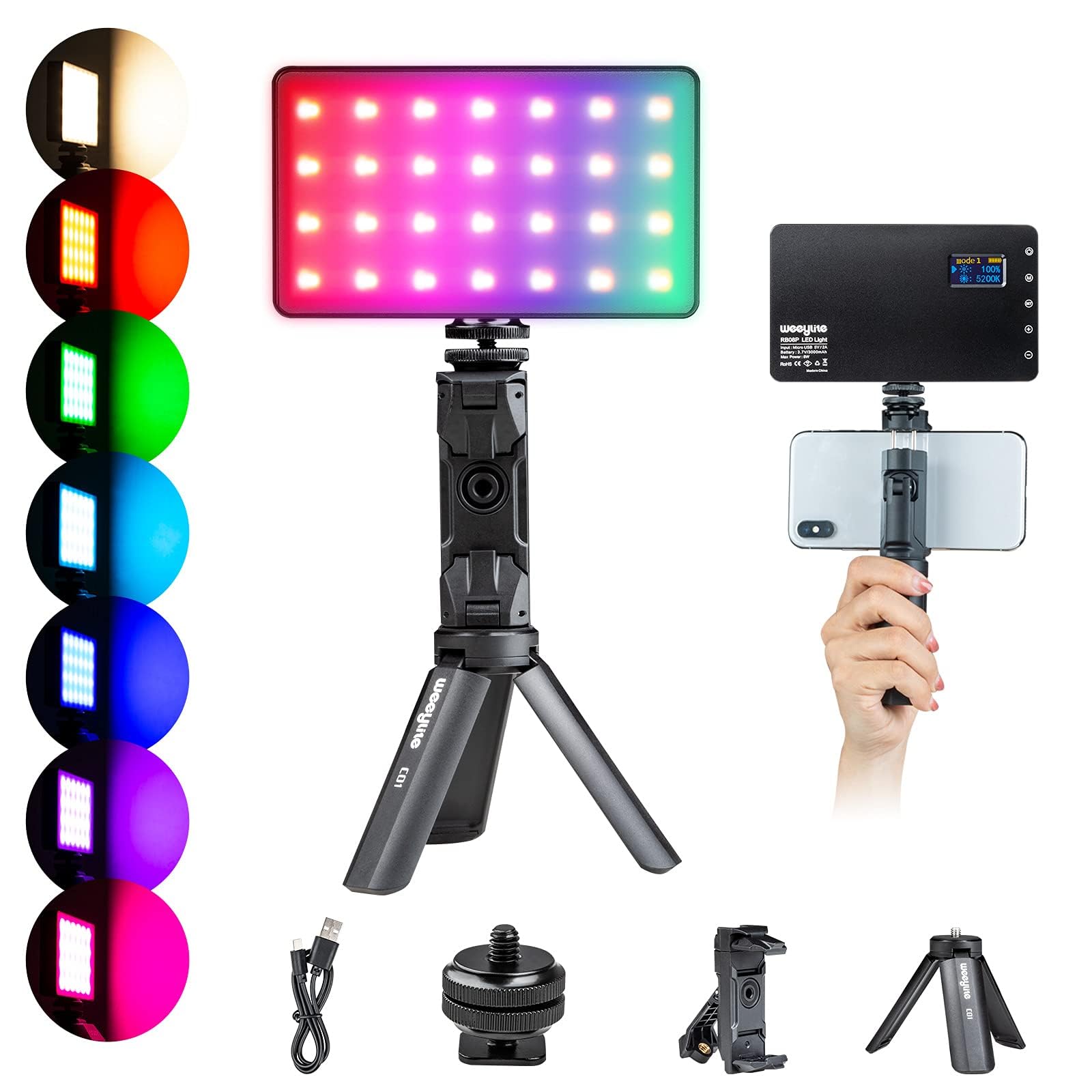 RGB LED Video Light with Tripod Stand, Full Color 20 Light Effects LED Camera Light 2500k-8500K Photography Lights Panel for Video Conference Lighting Photoshoot Zoom YouTube Studio