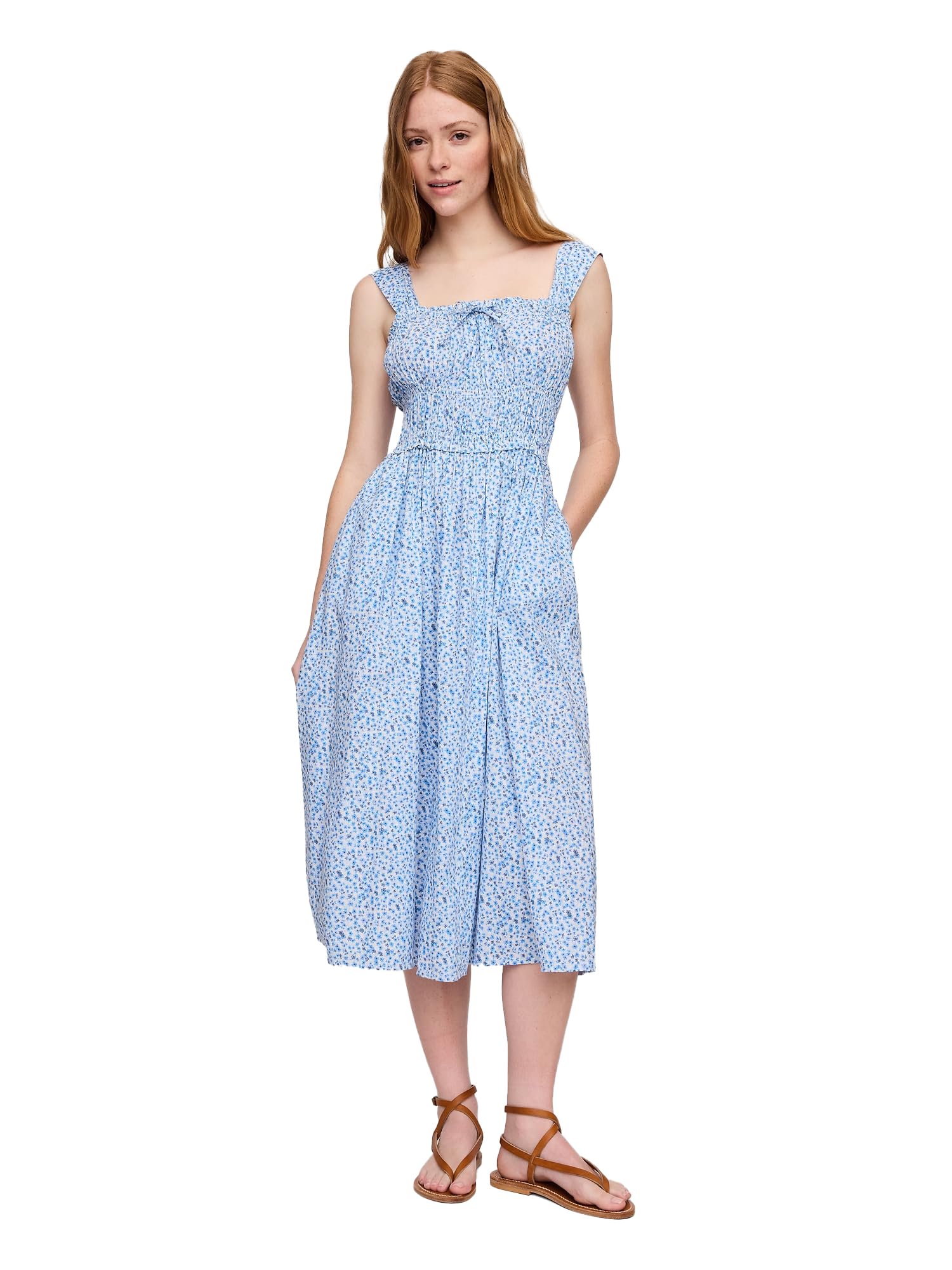 GAP Womens Sleeveless Midi Dress Light Blue Floral S/P