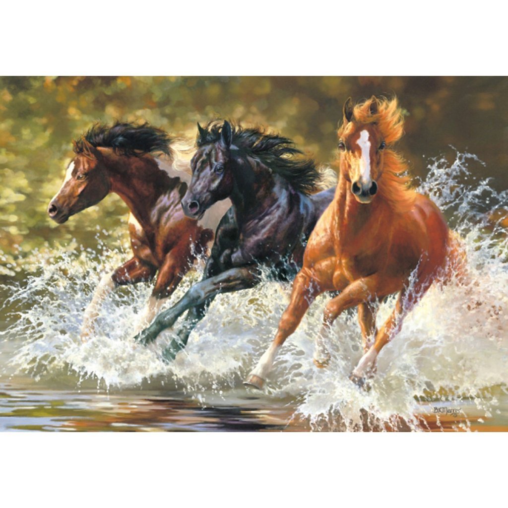 YEESAM ART Stationery Three Galloping Horses, Paint by Numbers 16x20 inch DIY Painting Kits for Home Wall Decor (Horse, Framed)