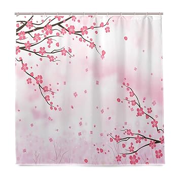 Amazon Vawa シャワーカーテン おしゃれ 防カビ 北欧 桜 花柄 ピンク