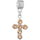 RUBYCA Crystal Cross Dangle Charms for Bracelets Jewelry Making Silver Plated Pendant Beads (Light Colorado, 10pcs)