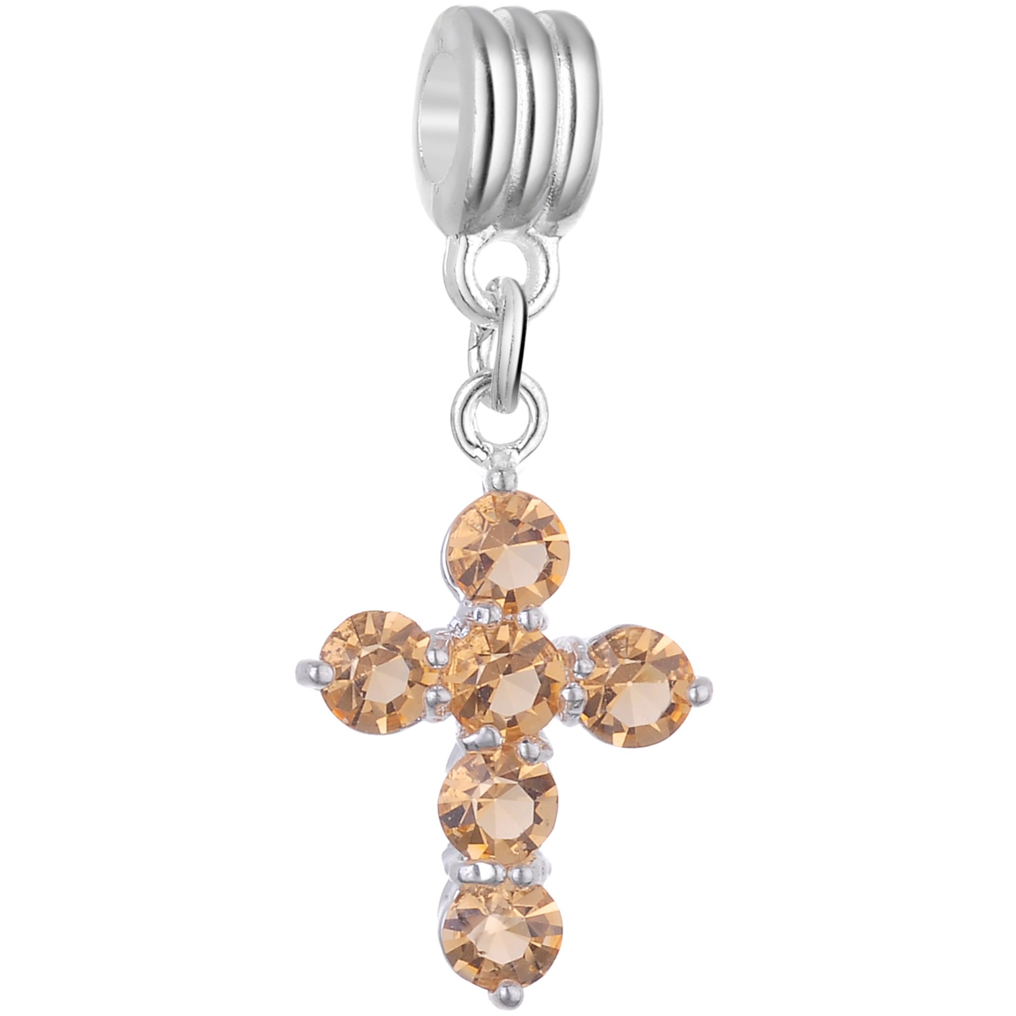 RUBYCA Crystal Cross Dangle Charms for Bracelets Jewellery Making Silver Plated Pendant Beads (Light Colorado, 5pcs)