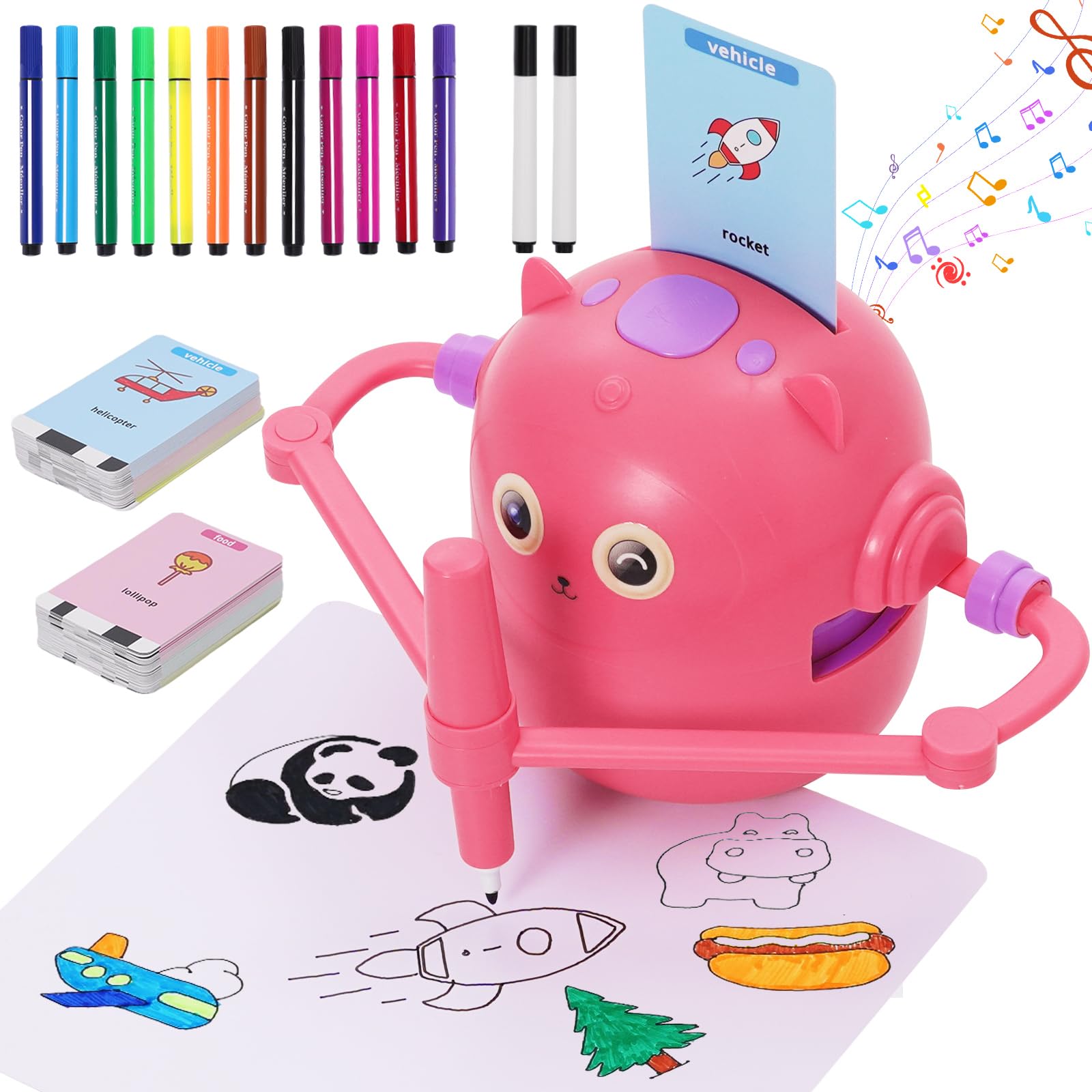 Maycoly Drawing Robot for Kids Educational Drawing Robots Toy with 100 cards Interactive Educational Toy for Children Montessori Painting Learning Toy for Kids 3 4 5 6 7 8 9 Pink — image 1