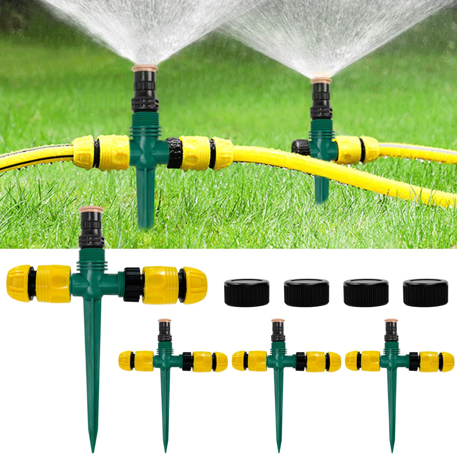 Monsully 4 Pcs Garden Sprinkler, Lawn Sprinklers Water Sprayer 360 Degree Rotating Water Sprinkler Adjustable Lawn Water Sprinkler for Watering Plants Flowers Veggies Grass Lawn Plants