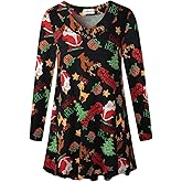 LARACE Women Plus Size Tunic Tops Long Sleeve V Neck Blouse Loose Swing Basic Flowy T Shirt for Leggings