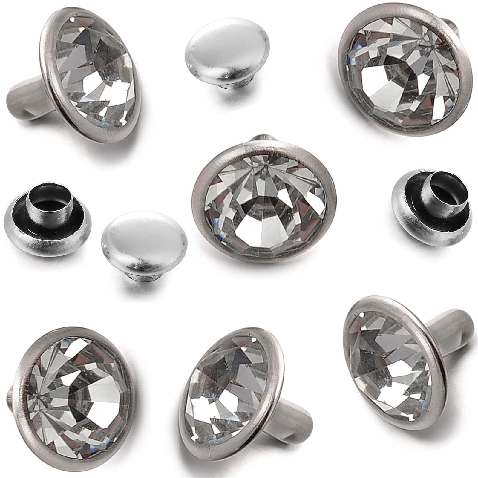RUBYCA 7mm 200 Sets Cz White Clear Crystal Rapid Rivets Silver Color Spots Studs Double Cap for DIY Leather-Craft