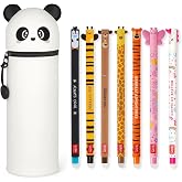 LEGAMI - Set of 7 Erasable Gel Pens + 2-in-1 Pencil Case Pen Pot - with Thermosensitive Erase Ink, Ink colours &amp; barrel designs, 0.7mm Tip, Set 2 (Panda)