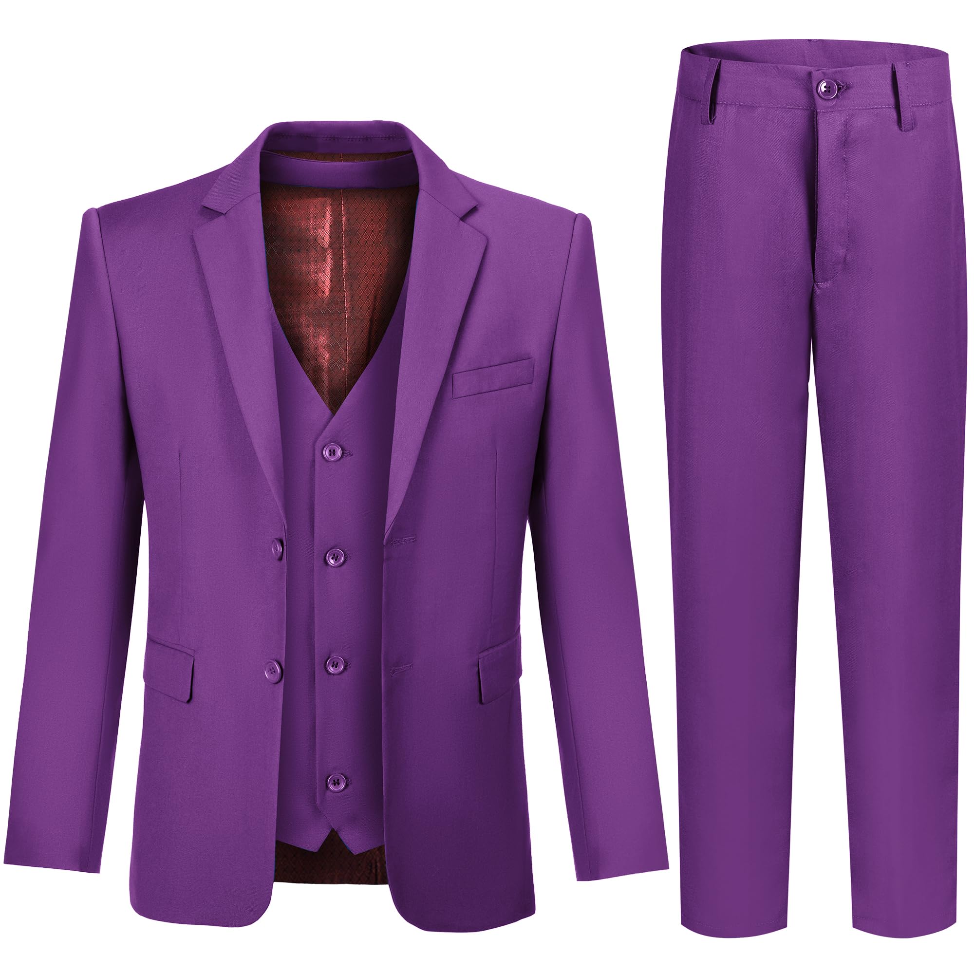 Photo 1 of Boys' Suits Kids Formal Suit Jacket Vest Pants Set Teen Toddler 3 Piece Purple Prom Wedding Tuxedo Suits Ring Bearer Outfit Size 14