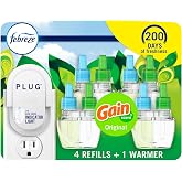 Febreze Plug-In Air Freshener, Odor-Fighting Scented Oil Starter Kit, Air Fresheners for Home, Bathroom and Kitchen, Long Lasting, Gain Original Scent, Warmer + 4 Refill, Multicolor