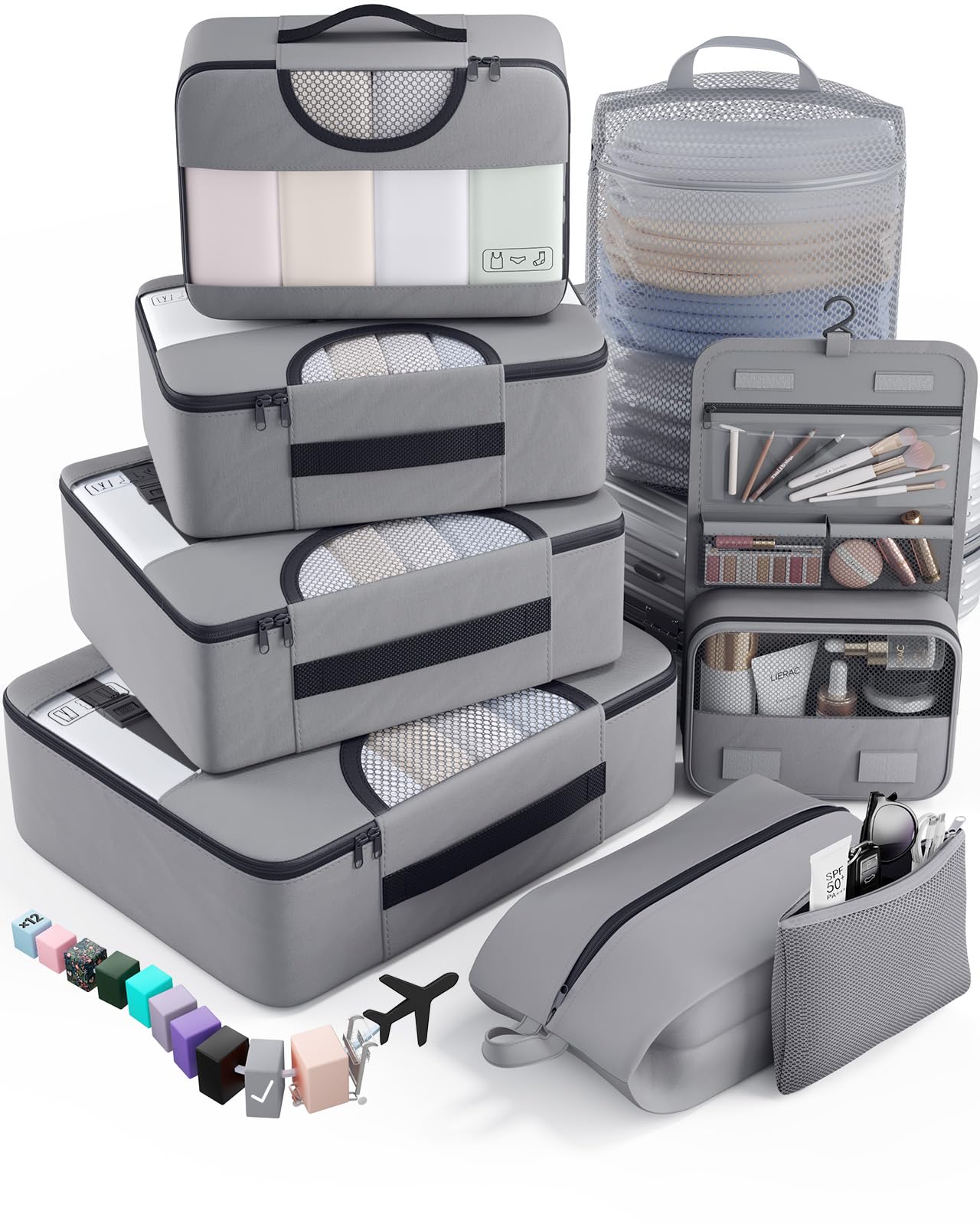 Photo 1 of Veken 8 Set Packing Cubes for Travel Essentials, Suitcase Organizer Bags in 4 Sizes, Carry-On Luggage Accessories with Large Laundry & Hanging Toiletry Bag, Must-Have for Airplane, Road Trip & Camping