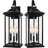 Roravilila 2-Pack 23" Extra Large Outdoor Wall Lights Candelabra 3-Light, IP65 Waterproof Exterior Lights with Clear Glass Fr