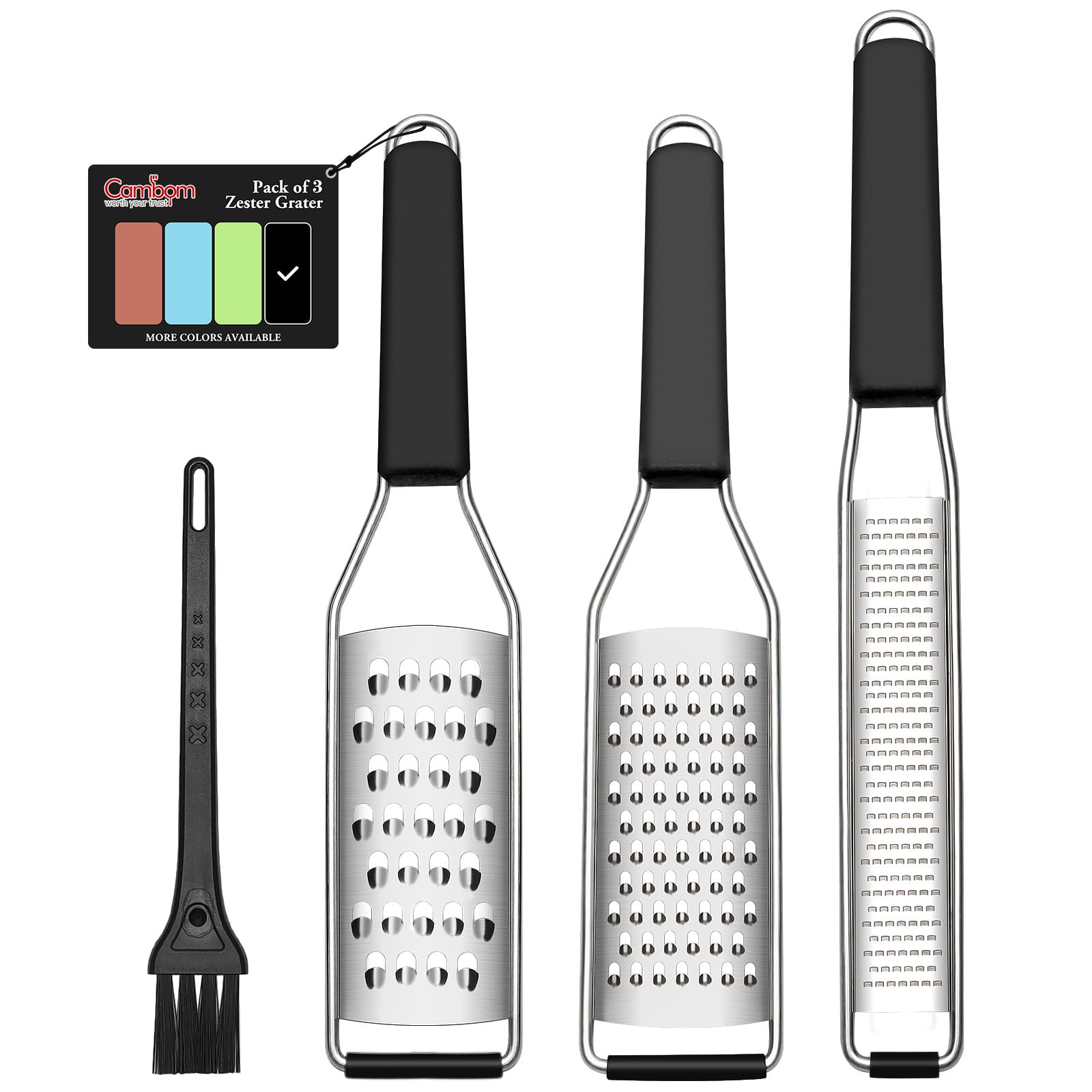 Photo 1 of ***MISSING 1 PIECE*** Cambom Lemon Zester Grater Three-piece Suit - Heavy Duty Kitchen Tool for Parmesan Cheese, Ginger, Garlic, Nutmeg, Chocolate, Vegetables?Fruits?Stainless Steel Grater Dishwasher Safe Black
