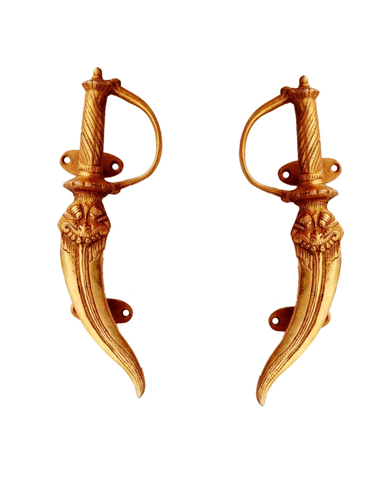 Purpledip Brass Door/Window/Cupboard Handle: 'Royal Daggers' - Set of 2 (11133a)