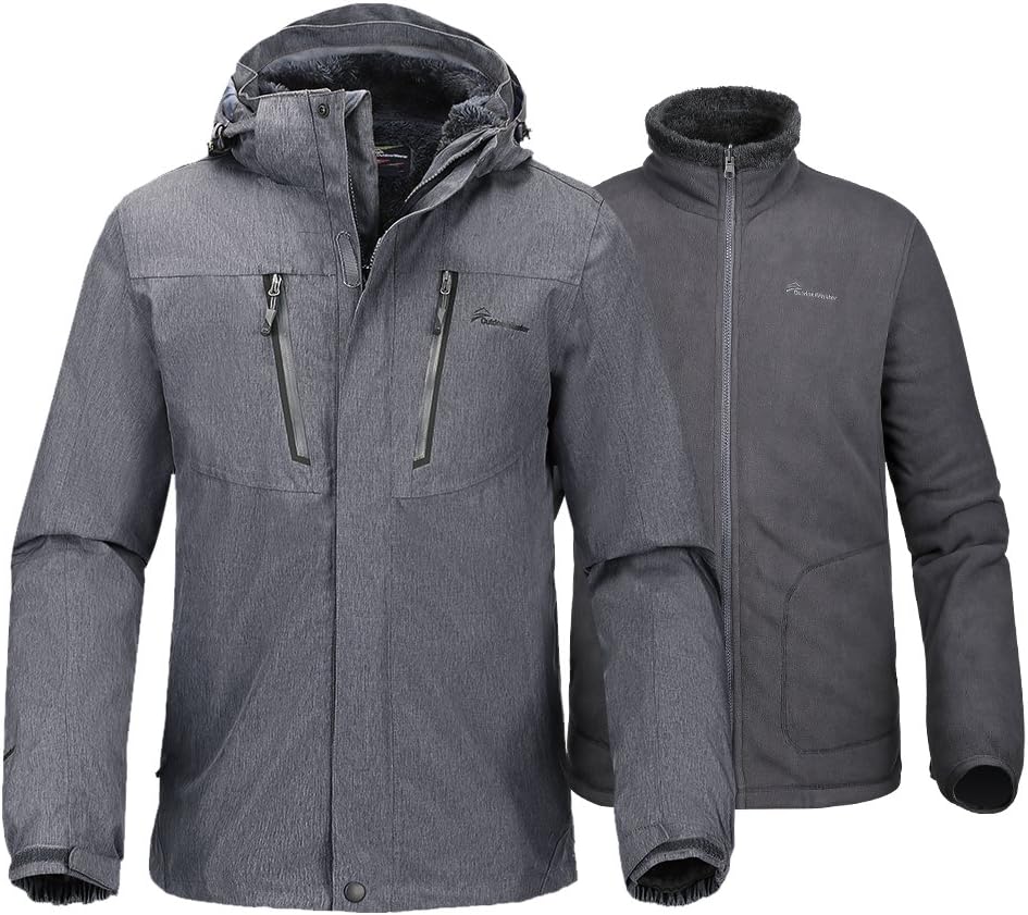 OutdoorMaster Men's 3-in-1 Ski Jacket - Winter Jacket Set with Fleece Liner Jacket & Hooded Waterproof Shell - for Men : Clothing